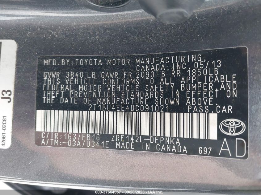 2013 TOYOTA COROLLA S/LE - 2T1BU4EE4DC091021
