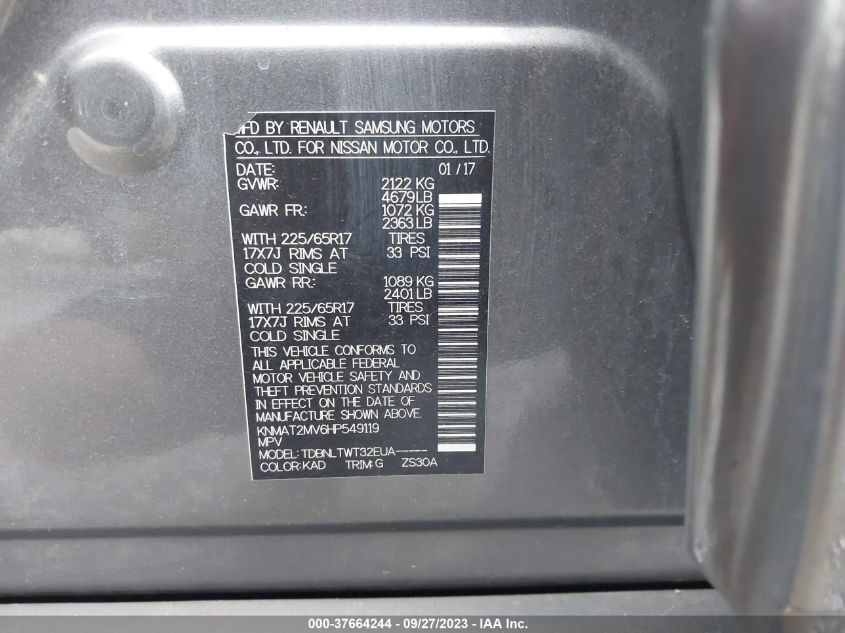2017 NISSAN ROGUE SV - KNMAT2MV6HP549119