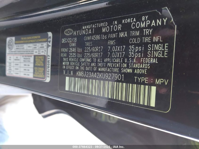 2019 HYUNDAI TUCSON SE - KM8J23A42KU927901