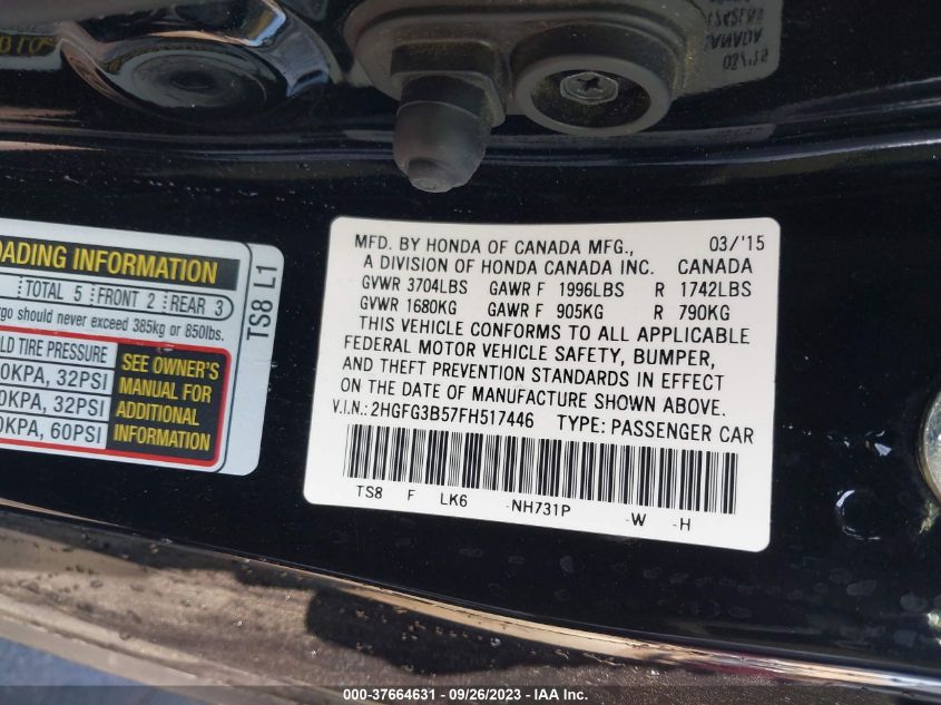 2015 HONDA CIVIC COUPE LX - 2HGFG3B57FH517446