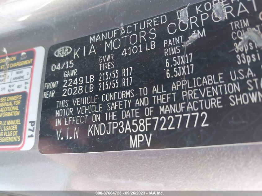 2015 KIA SOUL + - KNDJP3A58F7227772