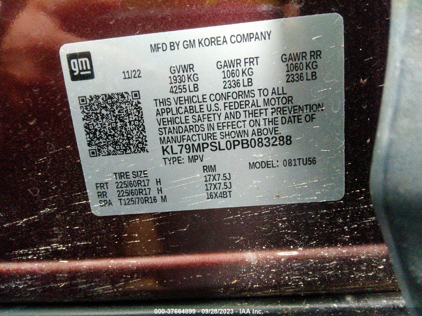 KL79MPSL0PB083288 Chevrolet Trailblazer LT 9