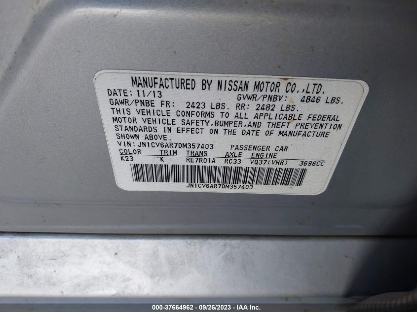 2013 INFINITI G37 SEDAN X - JN1CV6AR7DM357403