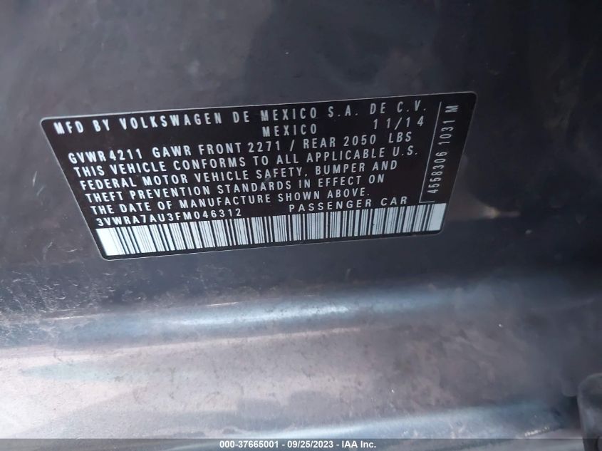 2015 VOLKSWAGEN GOLF TDI SE - 3VWRA7AU3FM046312