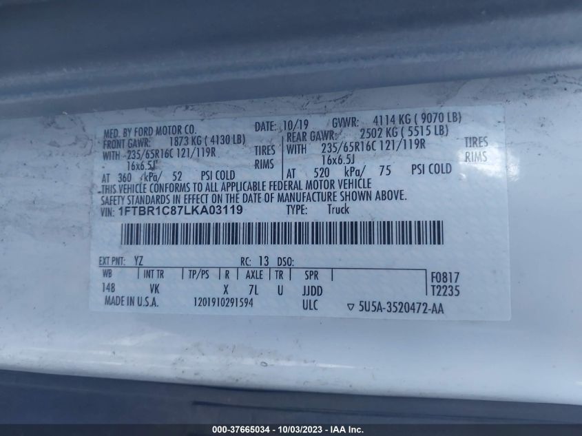 2020 FORD TRANSIT-250 CARGO VAN 1FTBR1C87LKA03119