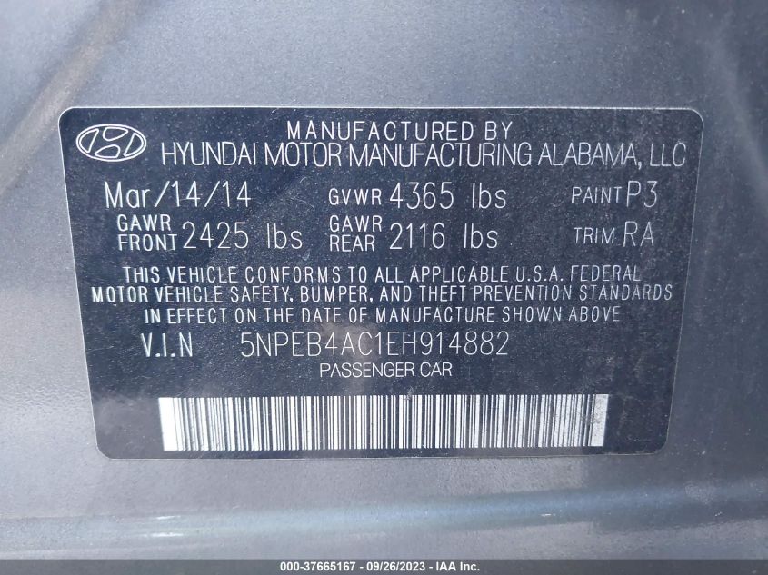 2014 HYUNDAI SONATA GLS - 5NPEB4AC1EH914882