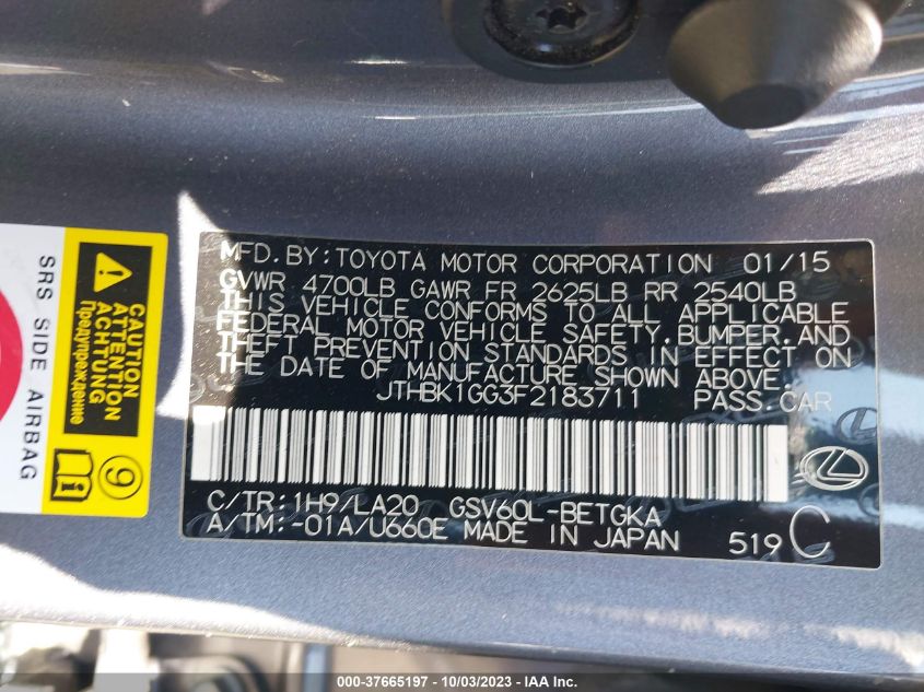 2015 LEXUS ES 350 - JTHBK1GG3F2183711