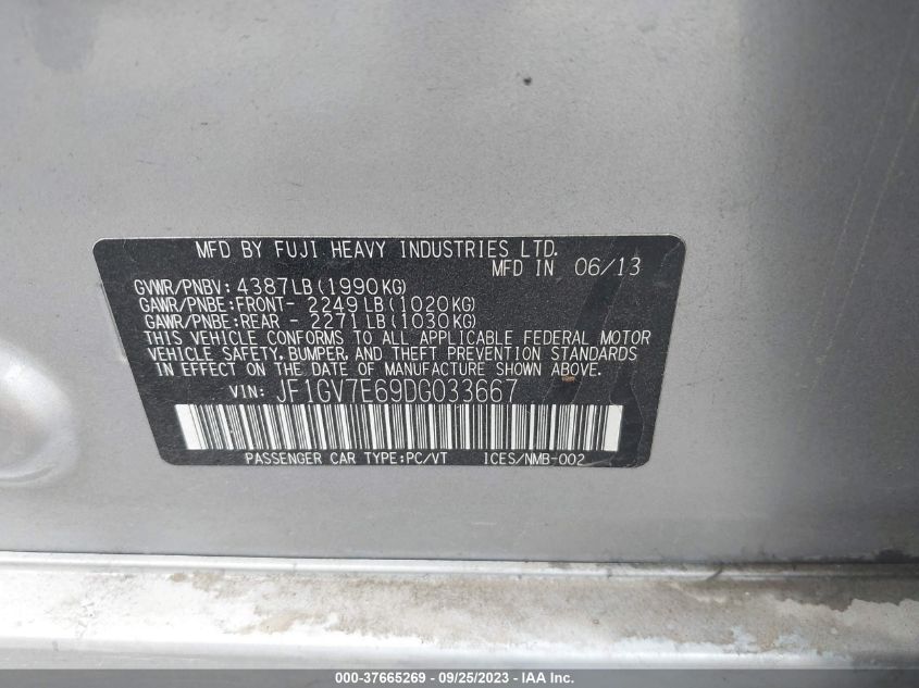 2013 SUBARU IMPREZA SEDAN WRX WRX JF1GV7E69DG033667