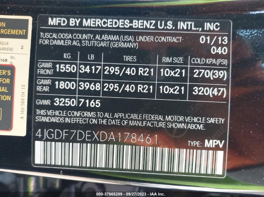 2013 MERCEDES-BENZ GL-CLASS GL 550 4JGDF7DEXDA178461