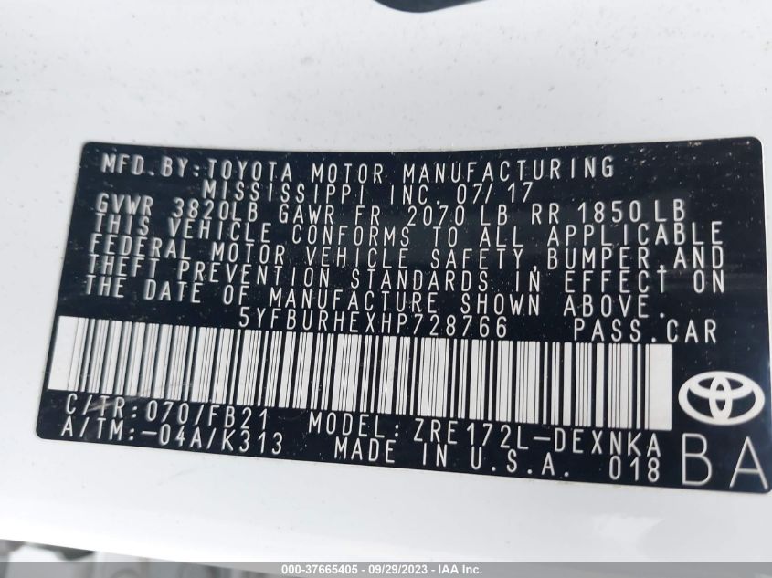 2017 TOYOTA COROLLA L/LE/XLE/SE - 5YFBURHEXHP728766