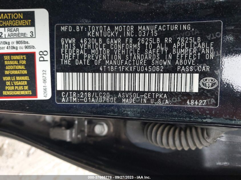 4T1BF1FKXFU045062 | 2015 TOYOTA CAMRY