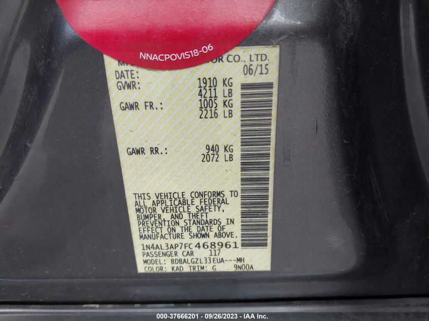2015 NISSAN ALTIMA 2.5 S - 1N4AL3AP7FC468961
