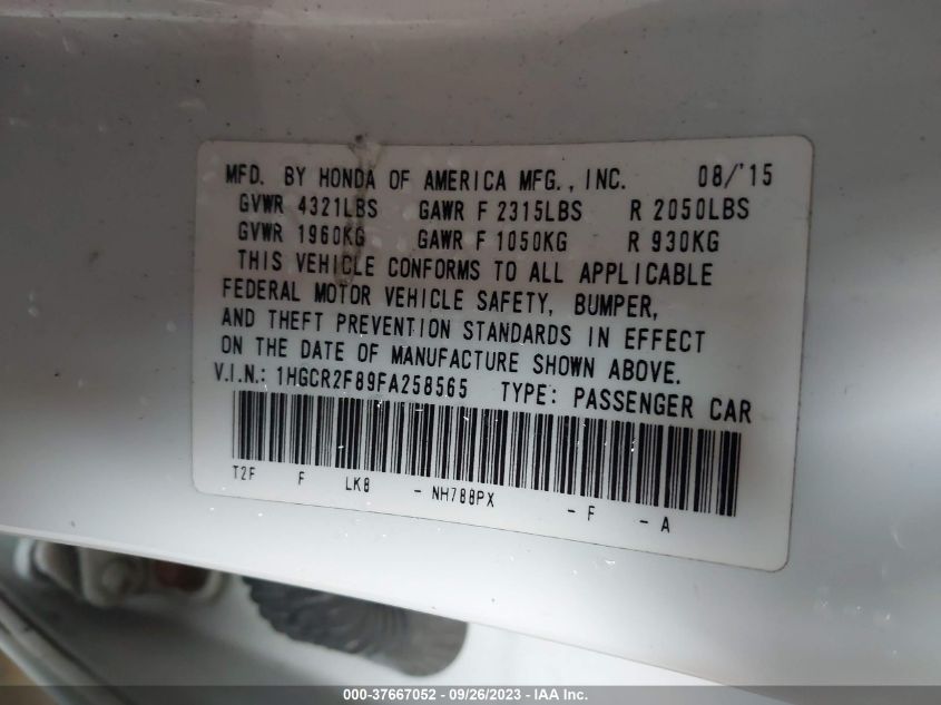2015 HONDA ACCORD EX-L - 1HGCR2F89FA258565