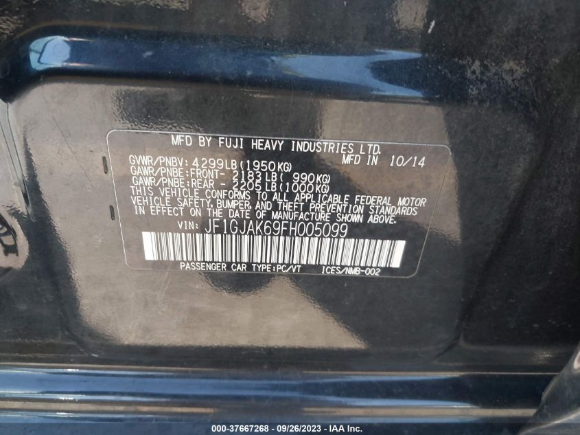 2015 SUBARU IMPREZA SEDAN PREMIUM - JF1GJAK69FH005099