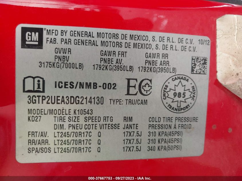 2013 GMC SIERRA 1500 SL - 3GTP2UEA3DG214130