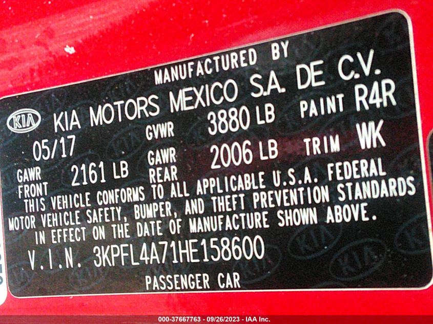 2017 KIA FORTE S - 3KPFL4A71HE158600