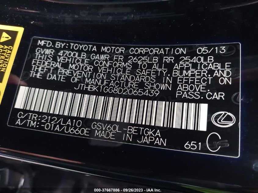 2013 LEXUS ES 350 4DR SDN - JTHBK1GG8D2065439
