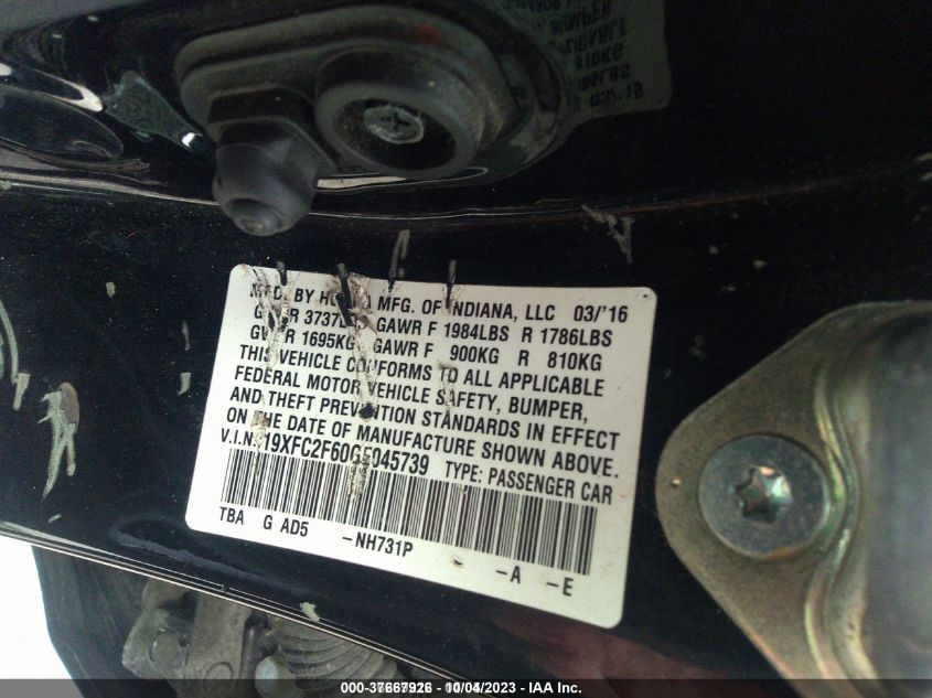 2016 HONDA CIVIC LX - 19XFC2F60GE045739