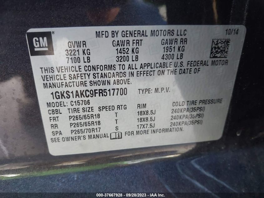 2015 GMC YUKON SLE - 1GKS1AKC9FR517700