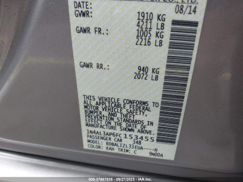 2015 NISSAN ALTIMA 2.5 SV - 1N4AL3AP6FC153455