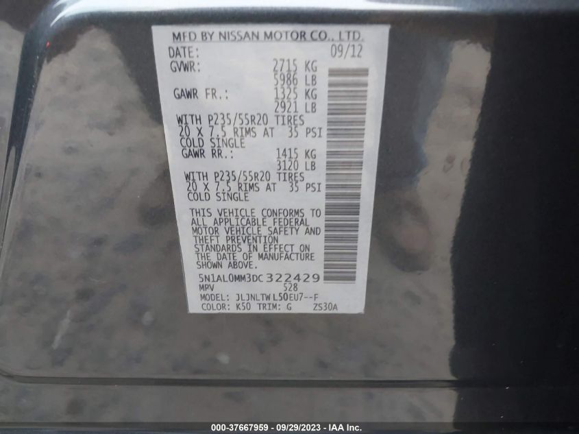 2013 INFINITI JX 5N1AL0MM3DC322429