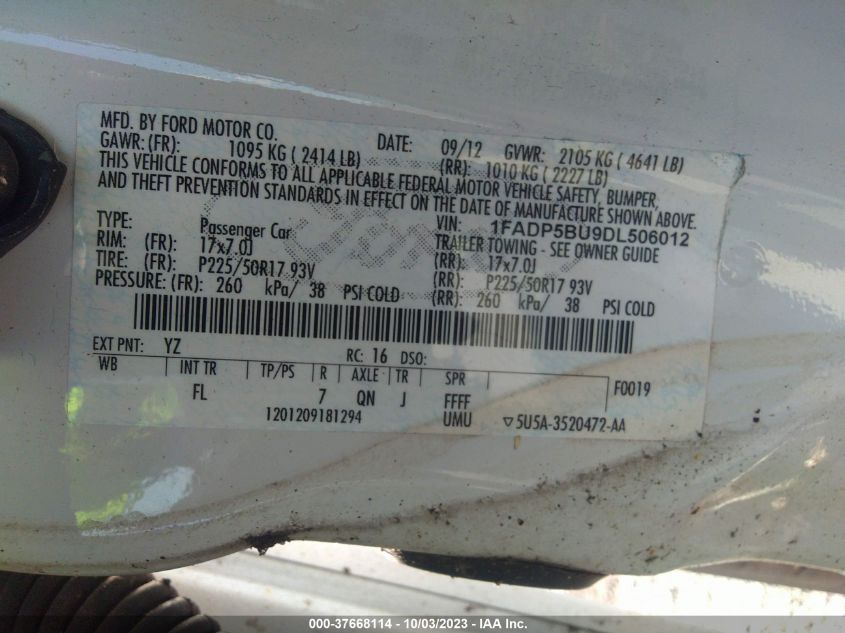 2013 FORD C-MAX HYBRID SEL - 1FADP5BU9DL506012