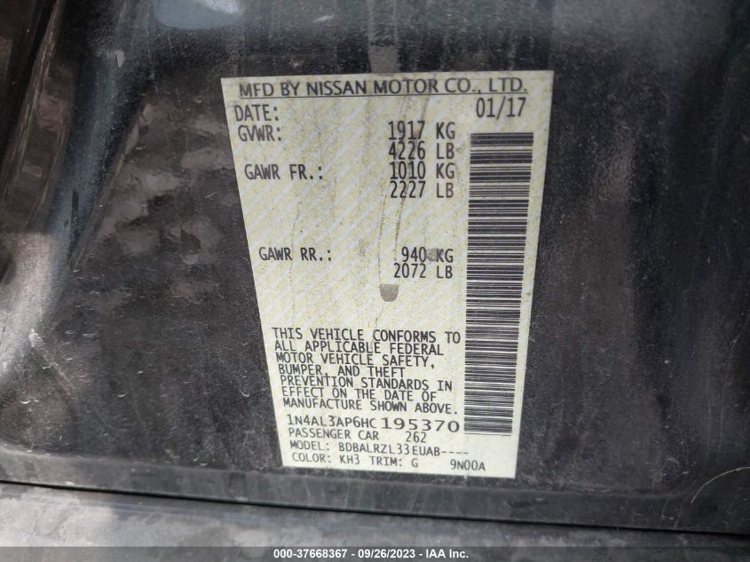 2017 NISSAN ALTIMA 2.5 SL - 1N4AL3AP6HC195370
