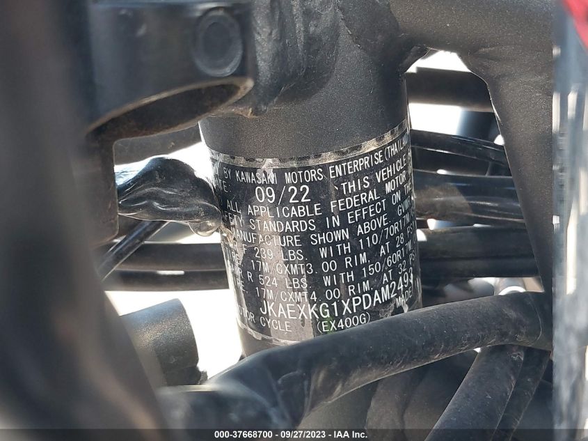 VIN JKAEXKG1XPDAM2493 2023 KAWASAKI EX400