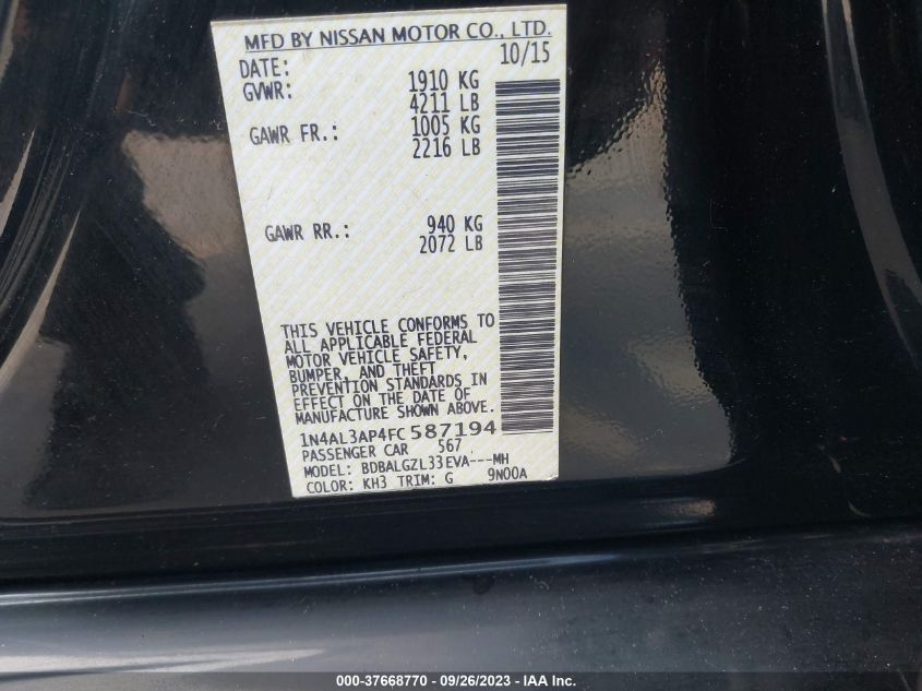 2015 NISSAN ALTIMA 2.5 S - 1N4AL3AP4FC587194