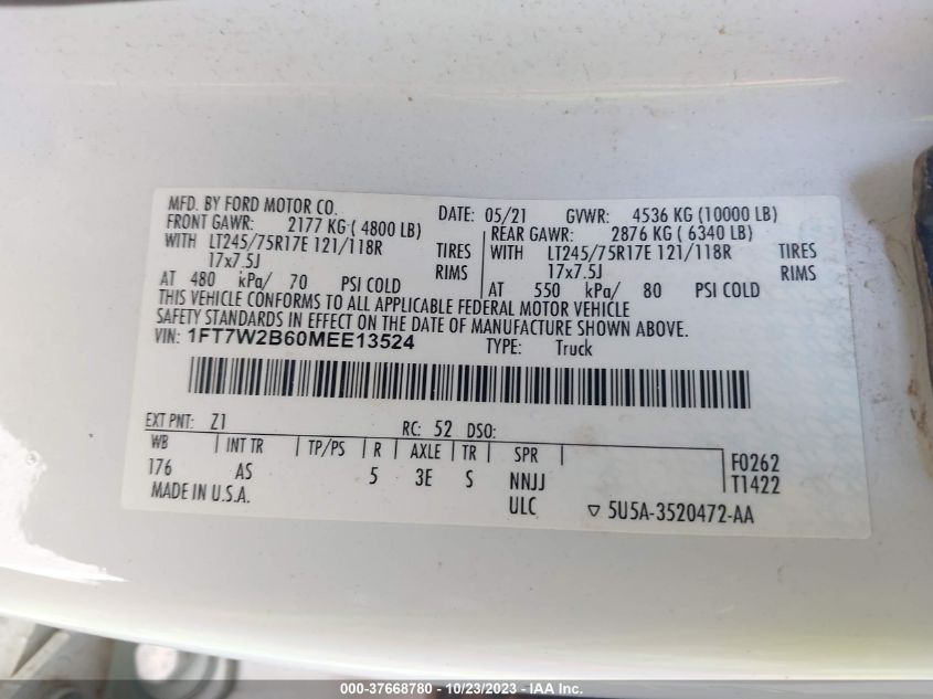 2021 FORD SUPER DUTY F-250 SRW XL/XLT/LARIAT - 1FT7W2B60MEE13524