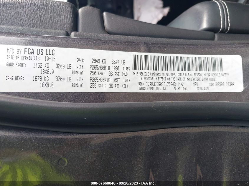 2015 JEEP GRAND CHEROKEE LIMITED - 1C4RJEBG0FC175643