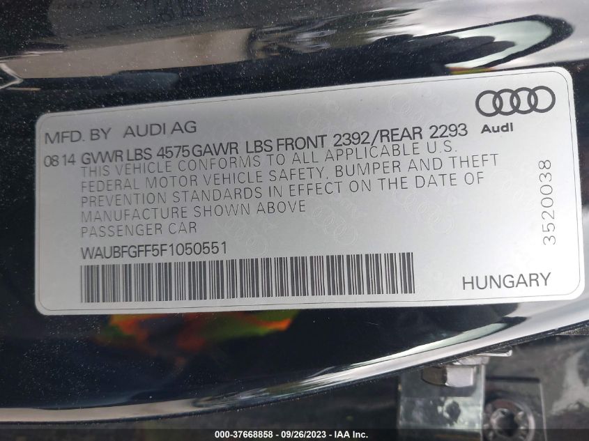 2015 AUDI S3/A3 2.0T PREMIUM WAUBFGFF5F1050551