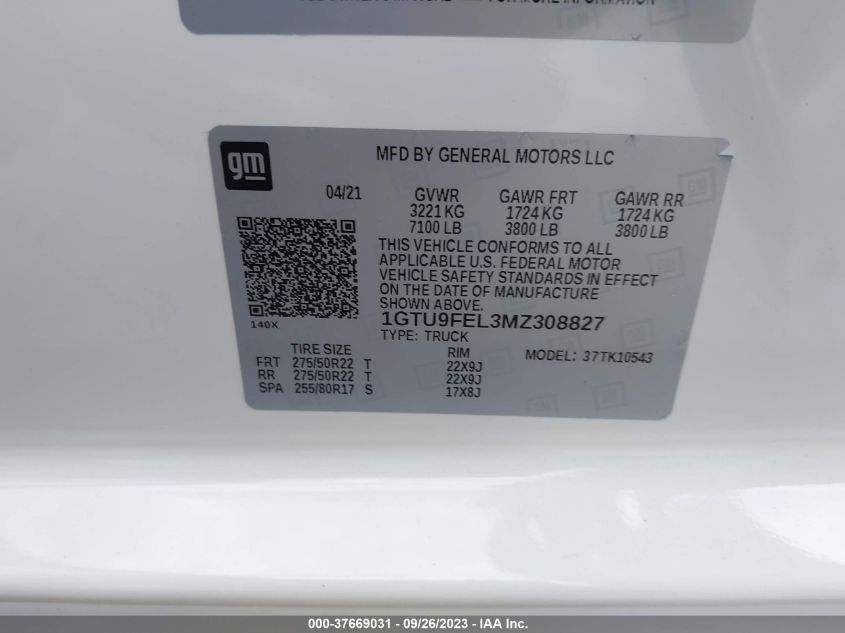 1GTU9FEL3MZ308827 GMC Sierra 1500 DENALI 9