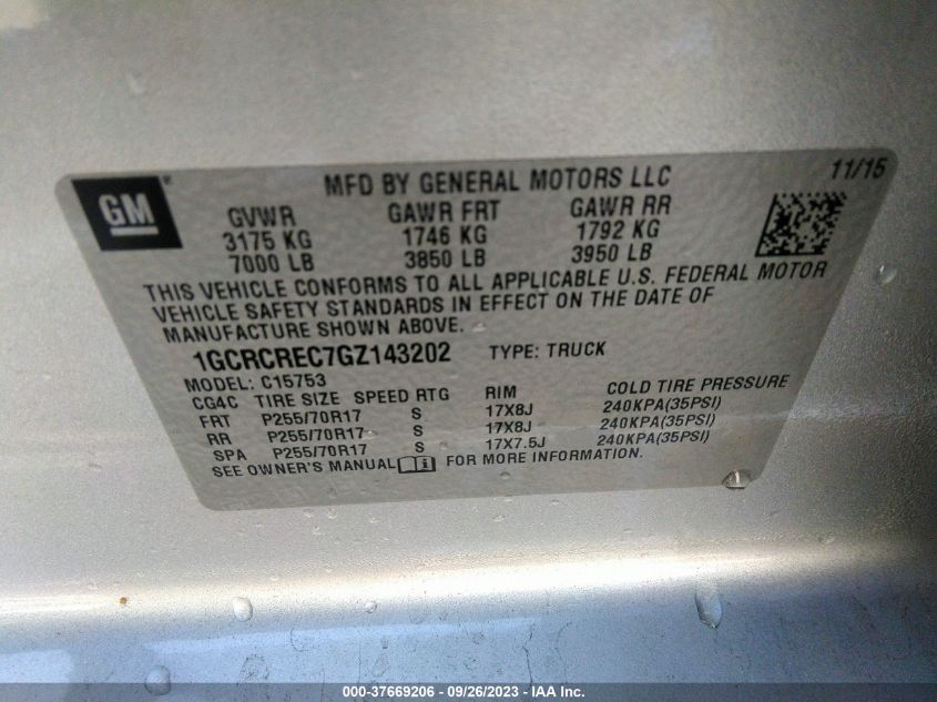 2016 CHEVROLET SILVERADO 1500 LT - 1GCRCREC7GZ143202