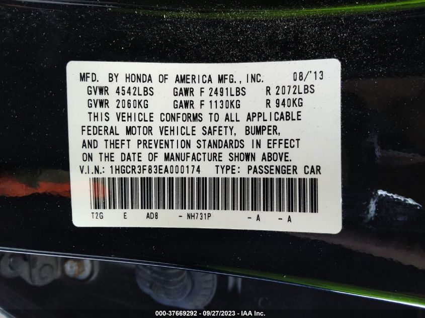 2014 HONDA ACCORD SEDAN EX-L - 1HGCR3F83EA000174