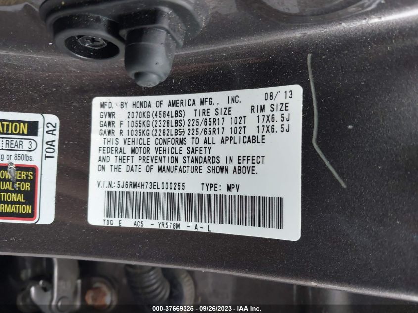 2014 HONDA CR-V EX-L - 5J6RM4H73EL000255