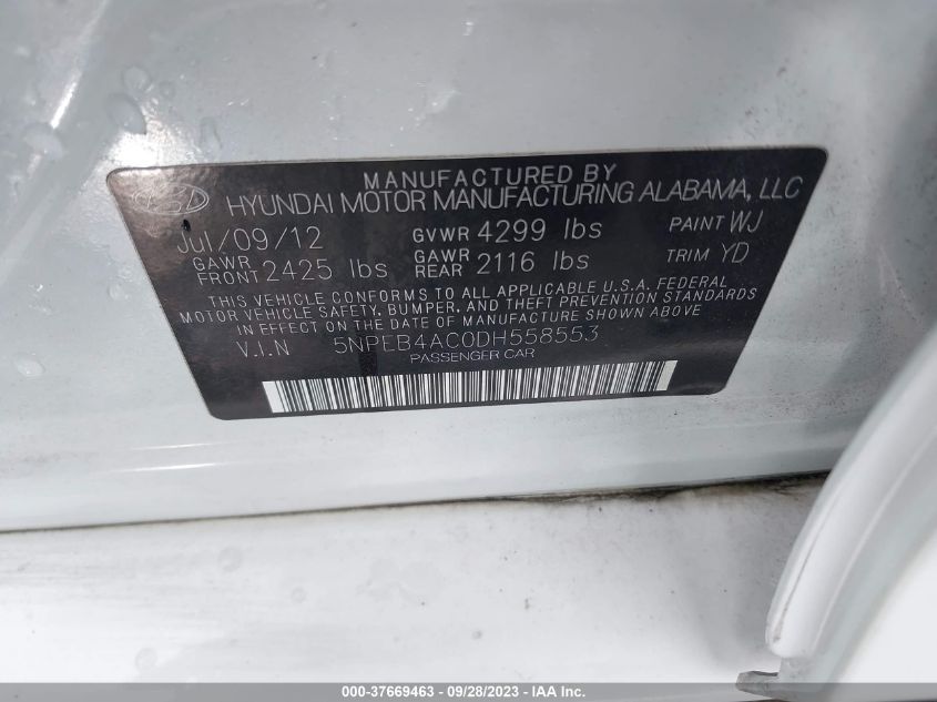 2013 HYUNDAI SONATA GLS - 5NPEB4AC0DH558553