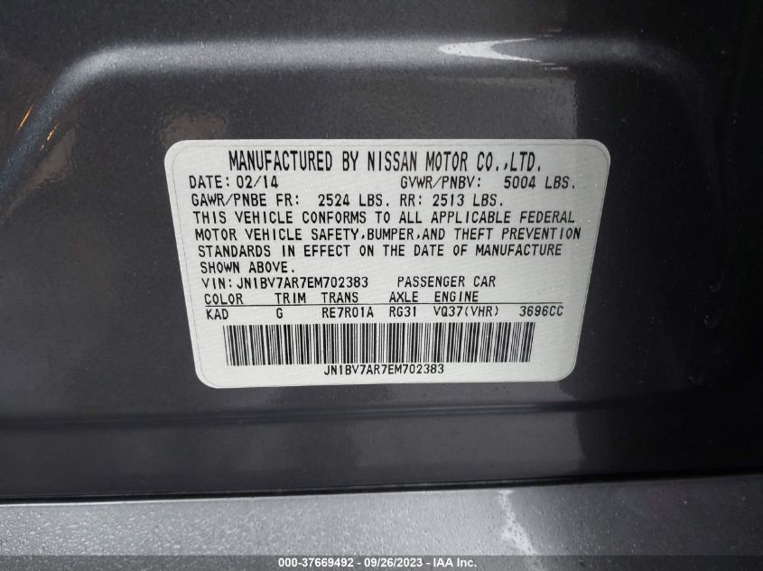 2014 INFINITI Q50 PREMIUM - JN1BV7AR7EM702383