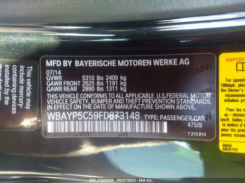 2015 BMW 6 SERIES 640I XDRIVE WBAYP5C59FD873148
