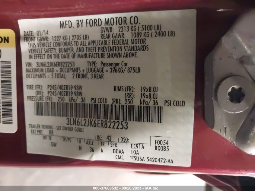 2014 LINCOLN MKZ - 3LN6L2JK6ER822253