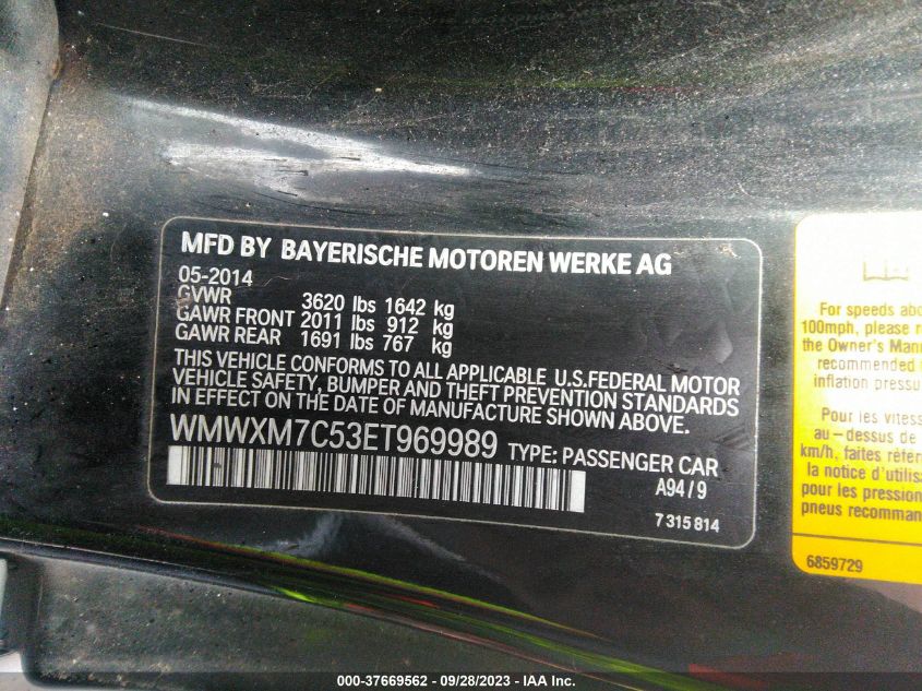2014 MINI HARDTOP COOPER S WMWXM7C53ET969989