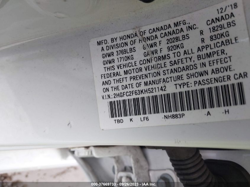 2019 HONDA CIVIC SEDAN LX - 2HGFC2F63KH521142