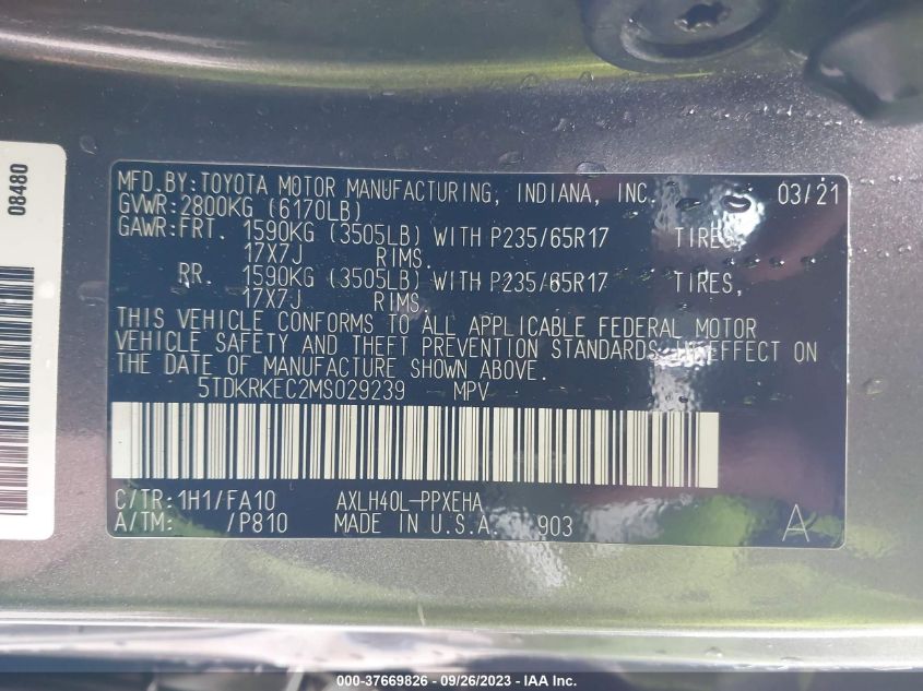 2021 TOYOTA SIENNA LE - 5TDKRKEC2MS029239