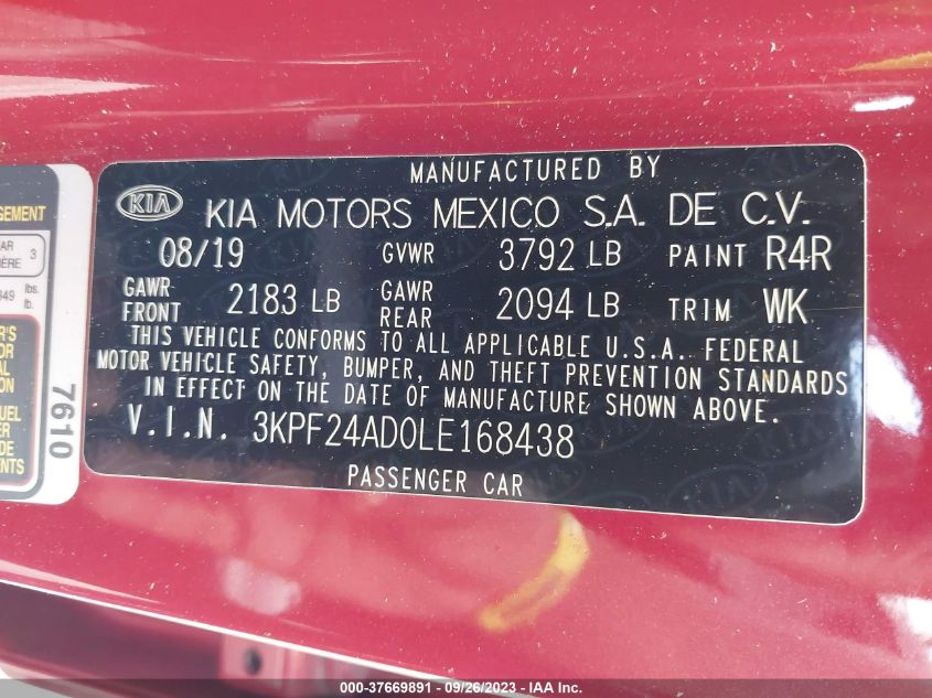 2020 KIA FORTE LXS - 3KPF24AD0LE168438