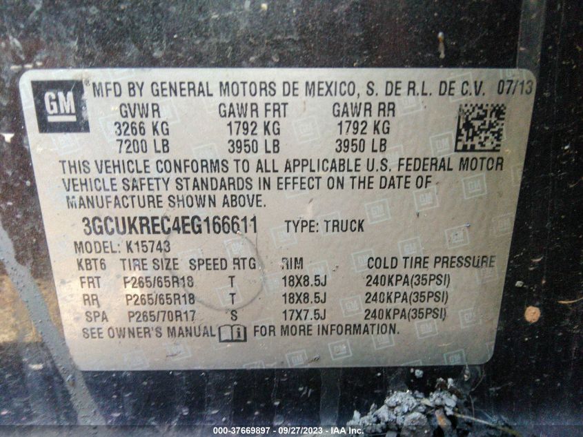 2014 CHEVROLET SILVERADO 1500 LT - 3GCUKREC4EG166611