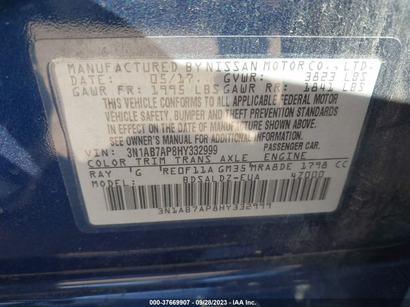 VIN 3N1AB7AP8HY332999 2017 NISSAN SENTRA SV