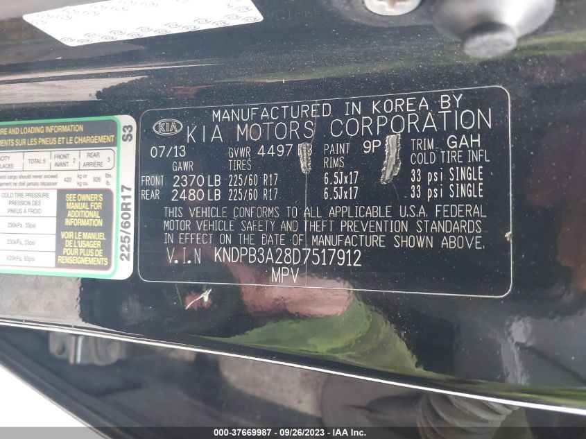 2013 KIA SPORTAGE LX - KNDPB3A28D7517912
