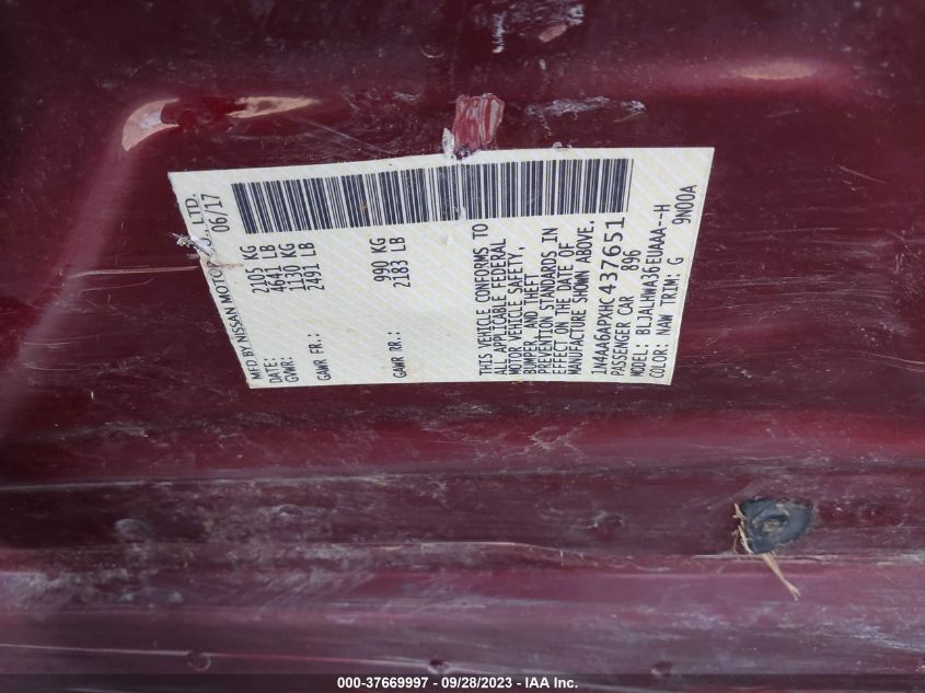 2017 NISSAN MAXIMA PLATINUM - 1N4AA6APXHC437651