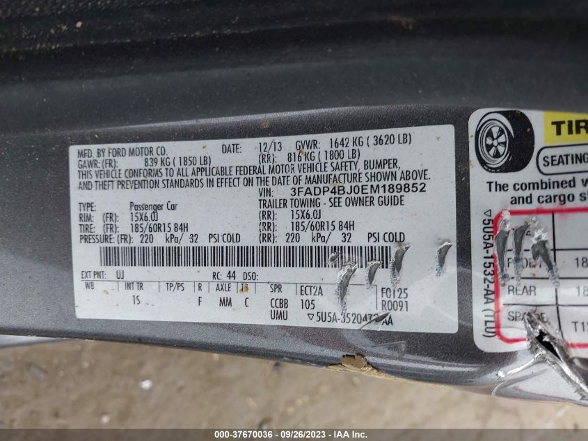 2014 FORD FIESTA SE - 3FADP4BJ0EM189852