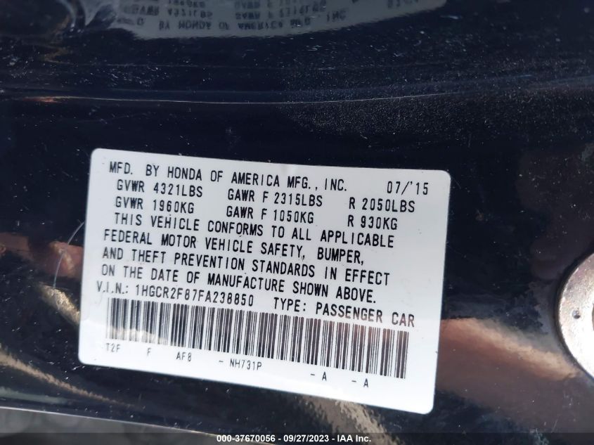 2015 HONDA ACCORD SEDAN EX-L - 1HGCR2F87FA238850
